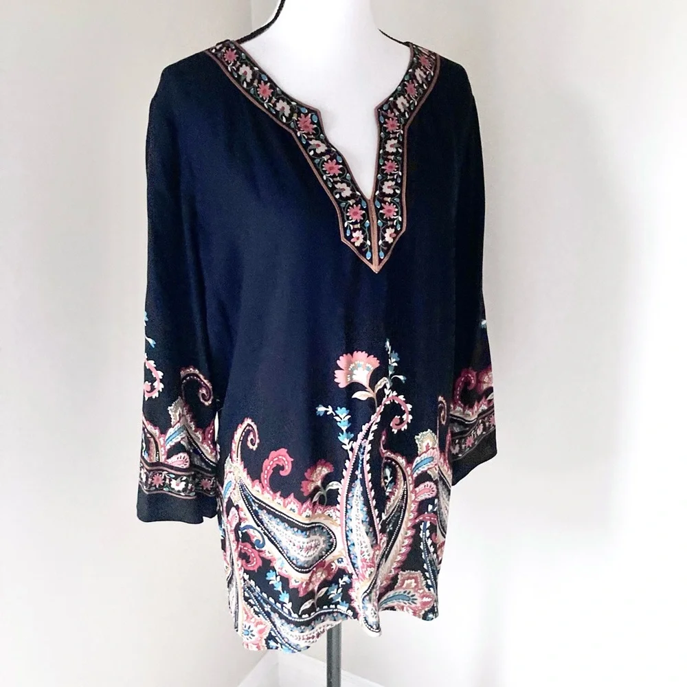 Soft Surroundings Elma 3/4 Sleeve Floral Paisley Top Size XL Bohemian Casual - Picture 9 of 13